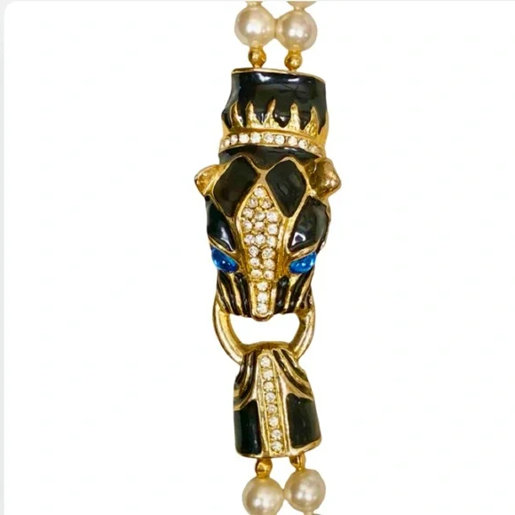 Park Lane Panther Jaguar Double Strand Faux Rhinestone Necklace Gold Tone - Picture 3 of 16